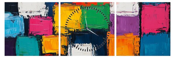 Obraz - Obraz z kolorowymi kwadratami (z zegarem) (90x30 cm)