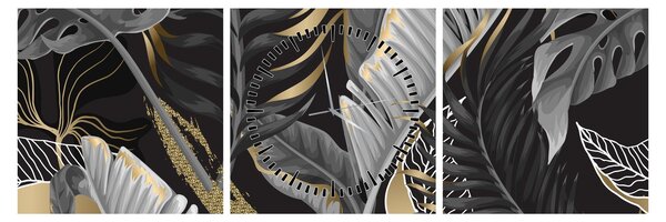 Obraz - Złota dżungla (z zegarem) (90x30 cm)