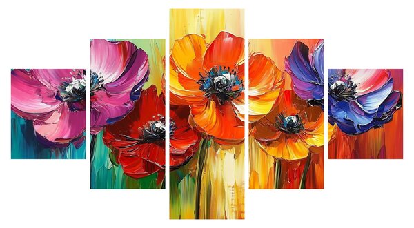Obraz - Pięć kolorowych kwiatów (125x70 cm)