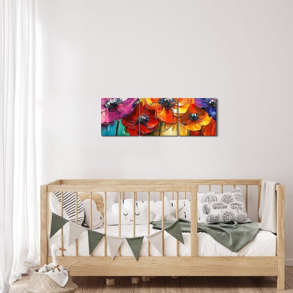 Obraz - Pięć kolorowych kwiatów (z zegarem) (90x30 cm)