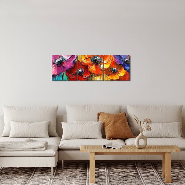 Obraz - Pięć kolorowych kwiatów (z zegarem) (90x30 cm)