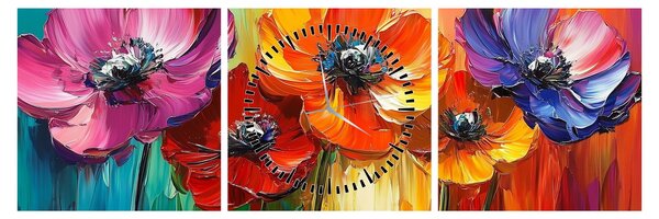 Obraz - Pięć kolorowych kwiatów (z zegarem) (90x30 cm)