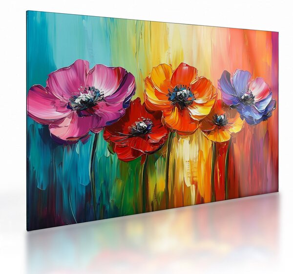 Obraz na szkle - Pięć kolorowych kwiatów (70x50 cm)