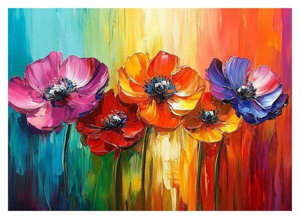 Obraz na szkle - Pięć kolorowych kwiatów (70x50 cm)