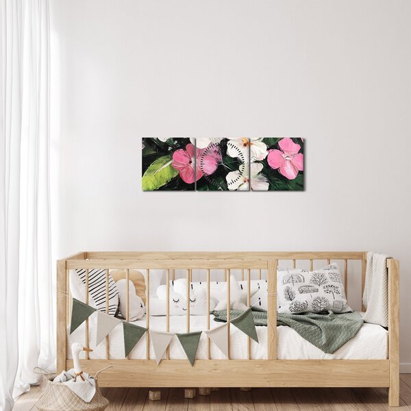 Obraz - Różowe i białe kwiaty (z zegarem) (90x30 cm)
