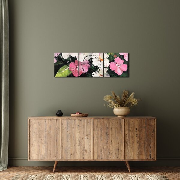 Obraz - Różowe i białe kwiaty (z zegarem) (90x30 cm)