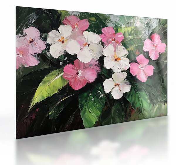 Obraz na szkle - Różowe i białe kwiaty (70x50 cm)