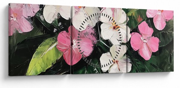Obraz - Różowe i białe kwiaty (z zegarem) (90x30 cm)