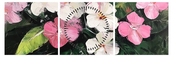 Obraz - Różowe i białe kwiaty (z zegarem) (90x30 cm)