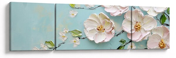 Obraz - Kwiatki na niebieskim tle (170x50 cm)
