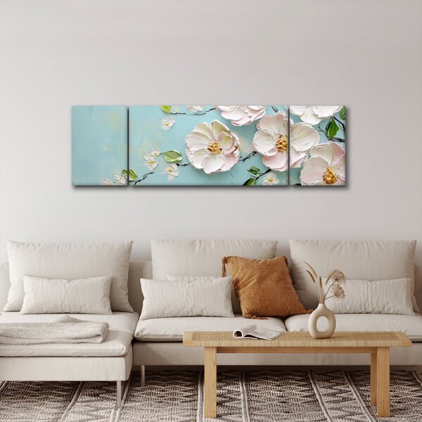Obraz - Kwiatki na niebieskim tle (170x50 cm)