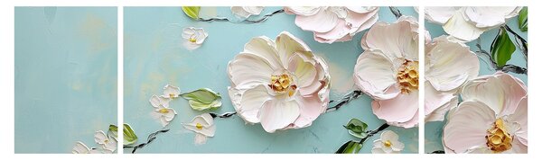 Obraz - Kwiatki na niebieskim tle (170x50 cm)