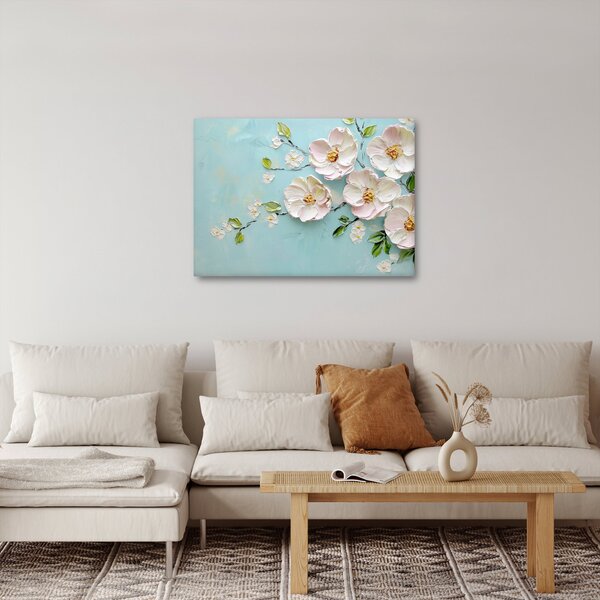 Obraz - Kwiatki na niebieskim tle (70x50 cm)