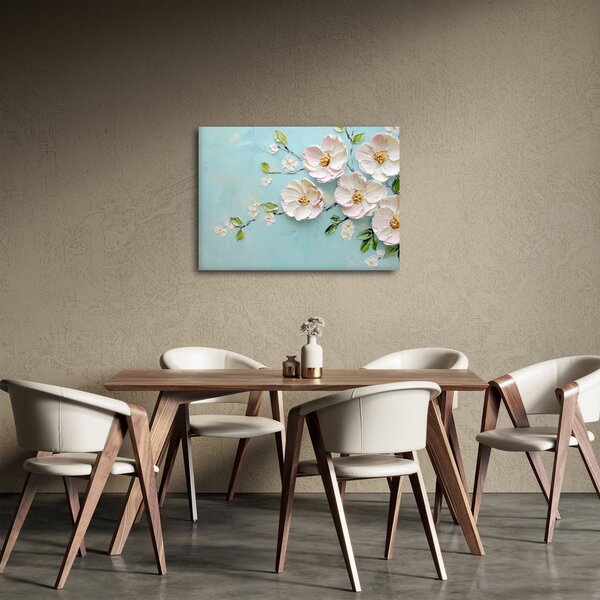 Obraz - Kwiatki na niebieskim tle (70x50 cm)