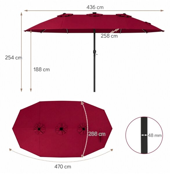 Podwójny parasol ogrodowy z solarnymi lampkami LED