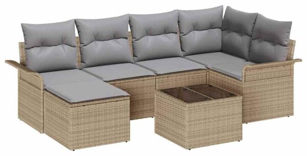 Zestaw Mebli Ogrodowych Komplet Wypoczynkowy Z Poduszkami 7-Częściowy Beżowy Rattan Na Taras Balkon Ogród