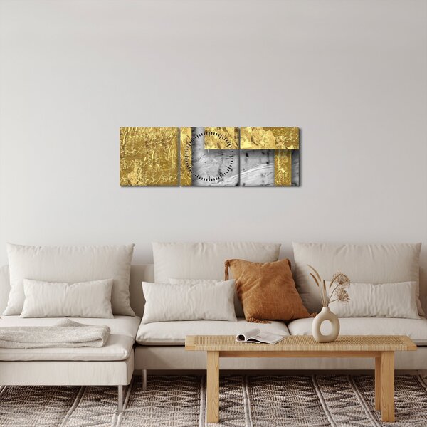 Obraz - Złote kwadraty N⁰3 (z zegarem) (90x30 cm)