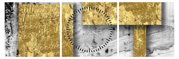 Obraz - Złote kwadraty N⁰3 (z zegarem) (90x30 cm)