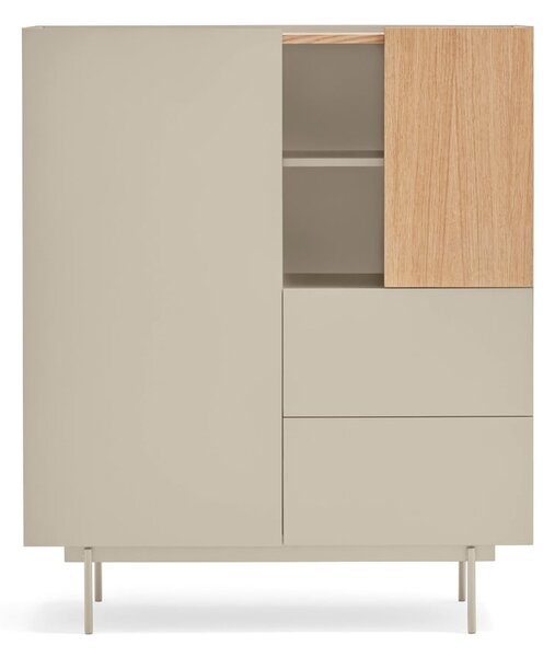 Beżowo-naturalna wysoka komoda w dekorze dębu 100x120 cm Otto – Teulat