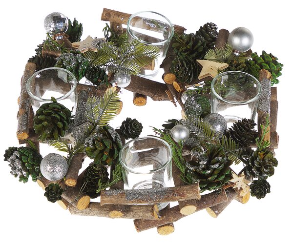 Tradycyjny świecznik bożonarodzeniowy okrągły drewniany zielony Jatuni Beliani