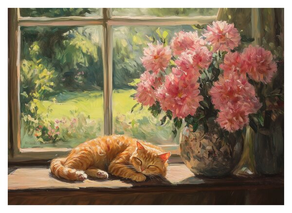 Obraz - Kot na oknie (70x50 cm)