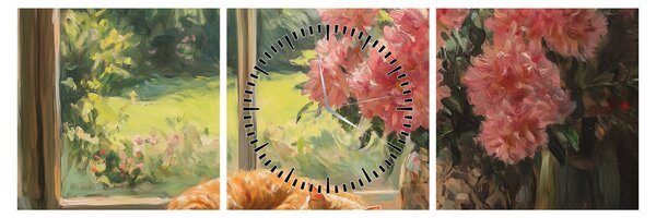 Obraz - Kot na oknie (z zegarem) (90x30 cm)