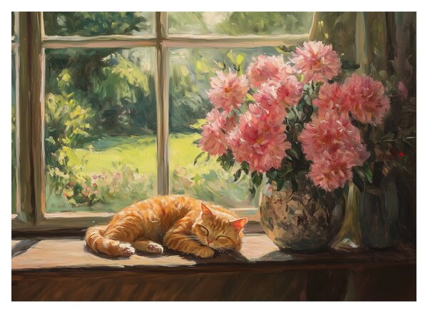 Obraz na szkle - Kot na oknie (70x50 cm)