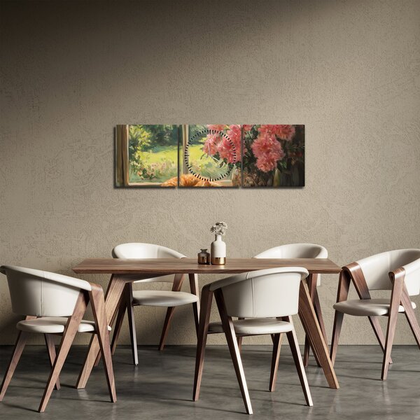 Obraz - Kot na oknie (z zegarem) (90x30 cm)