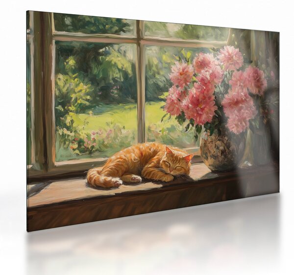 Obraz na szkle - Kot na oknie (70x50 cm)