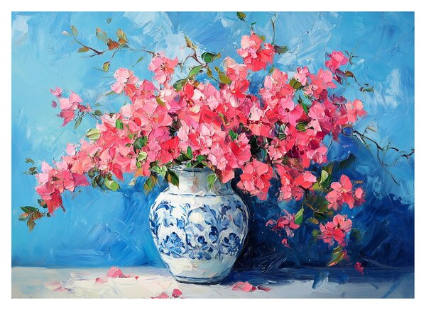 Obraz na szkle - Wazon z różowymi kwiatami (70x50 cm)