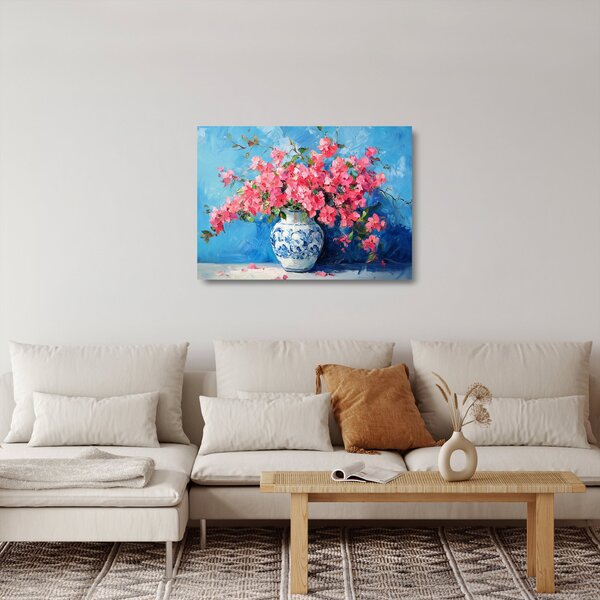 Obraz na szkle - Wazon z różowymi kwiatami (70x50 cm)