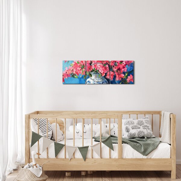 Obraz - Wazon z różowymi kwiatami (z zegarem) (90x30 cm)