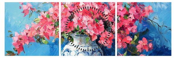 Obraz - Wazon z różowymi kwiatami (z zegarem) (90x30 cm)