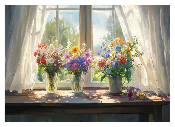 Obraz - Bukiet przy oknie (70x50 cm)