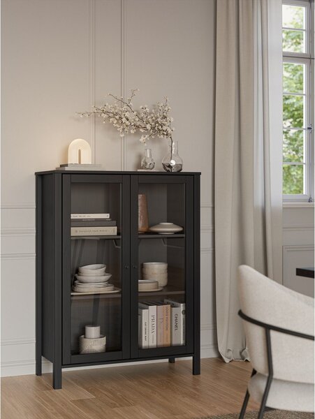 Czarna witryna z litego drewna sosnowego 90x120x40 cm Alessandra – Marckeric