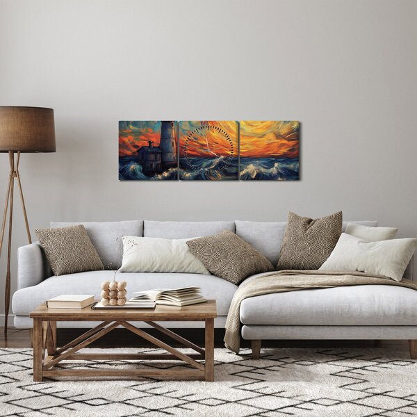 Obraz - Latarnia morska w falach (z zegarem) (90x30 cm)