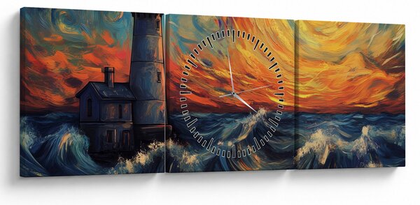 Obraz - Latarnia morska w falach (z zegarem) (90x30 cm)