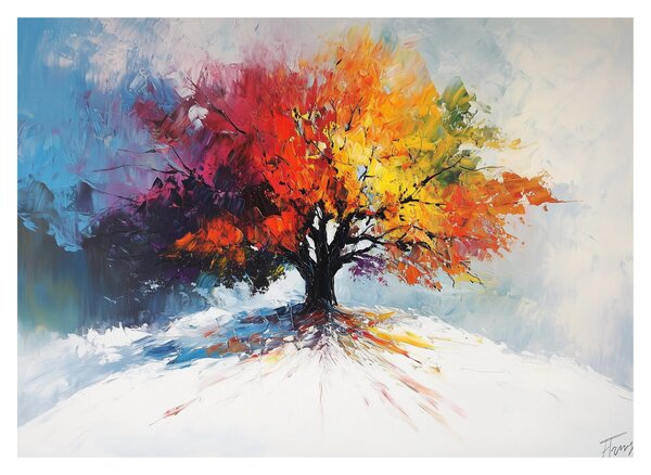 Obraz na szkle - Kolorowe drzewo (70x50 cm)
