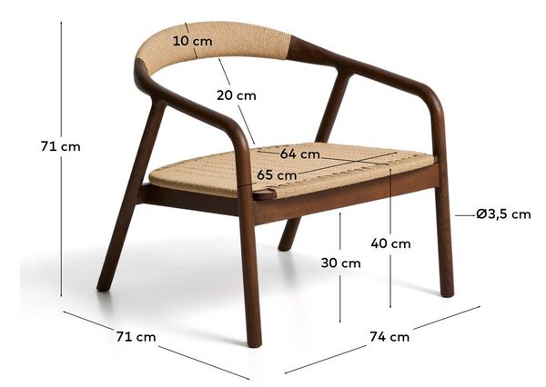 Fotel drewniany/bez obicia w ciemnym naturalnym kolorze Derile – Kave Home
