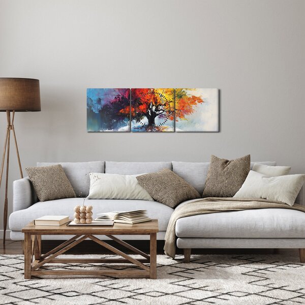 Obraz - Kolorowe drzewo (z zegarem) (90x30 cm)
