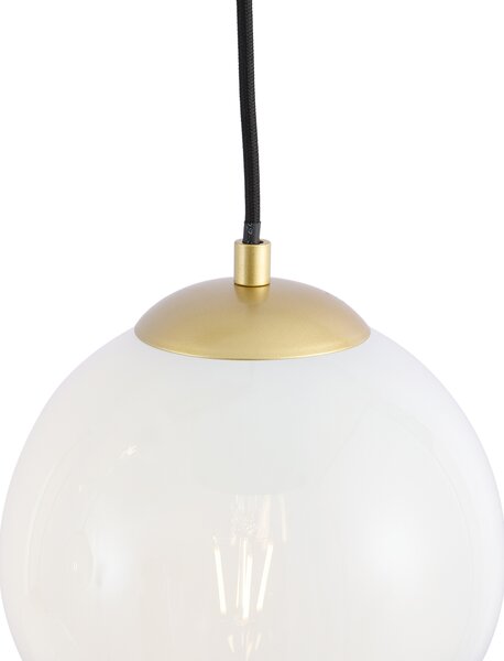 Lampa wisząca w stylu Hotel Chic mosiężna z białym okrągłym szkłem 7-punktowa - Misty