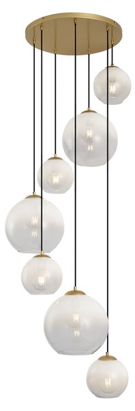 Lampa wisząca w stylu Hotel Chic mosiężna z białym okrągłym szkłem 7-punktowa - Misty