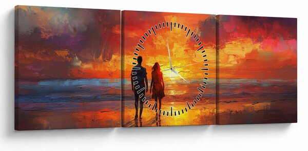 Obraz - Spacer po plaży (z zegarem) (90x30 cm)