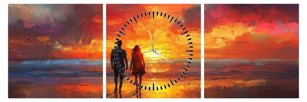 Obraz - Spacer po plaży (z zegarem) (90x30 cm)