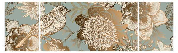 Obraz - Ogród z ptakiem (170x50 cm)