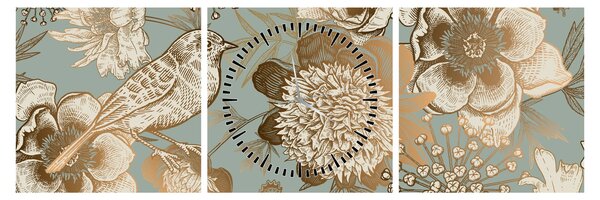 Obraz - Ogród z ptakiem (z zegarem) (90x30 cm)