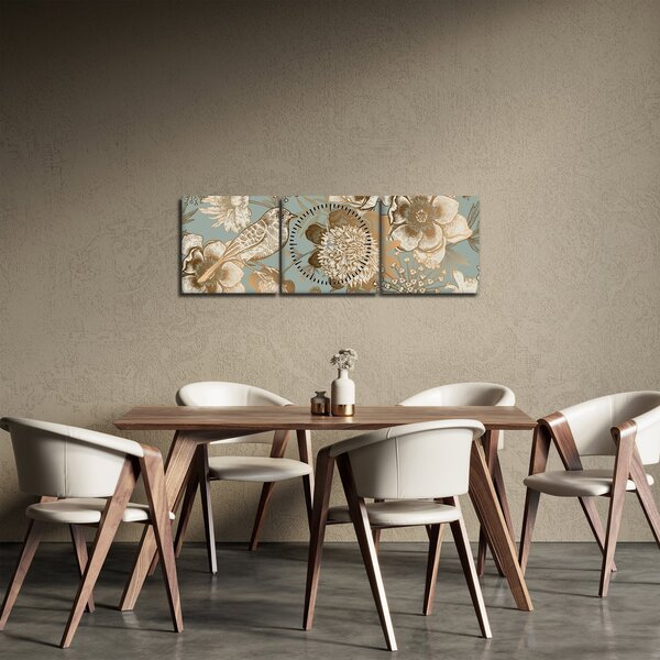 Obraz - Ogród z ptakiem (z zegarem) (90x30 cm)