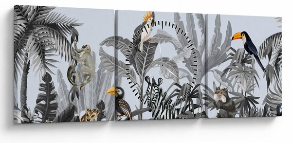 Obraz - Ilustrowana dżungla (z zegarem) (90x30 cm)