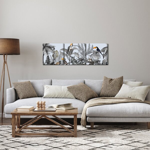 Obraz - Ilustrowana dżungla (z zegarem) (90x30 cm)
