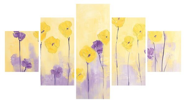 Obraz - Fioletowe i żółte kwiatuszki (125x70 cm)
